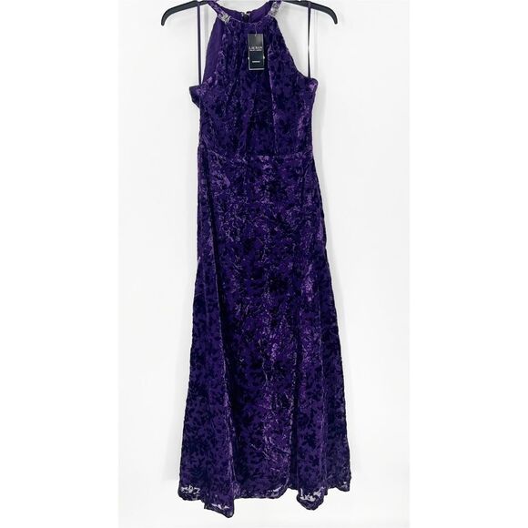 Ralph Lauren Floral Velvet Halter Gown - Picture 5 of 9